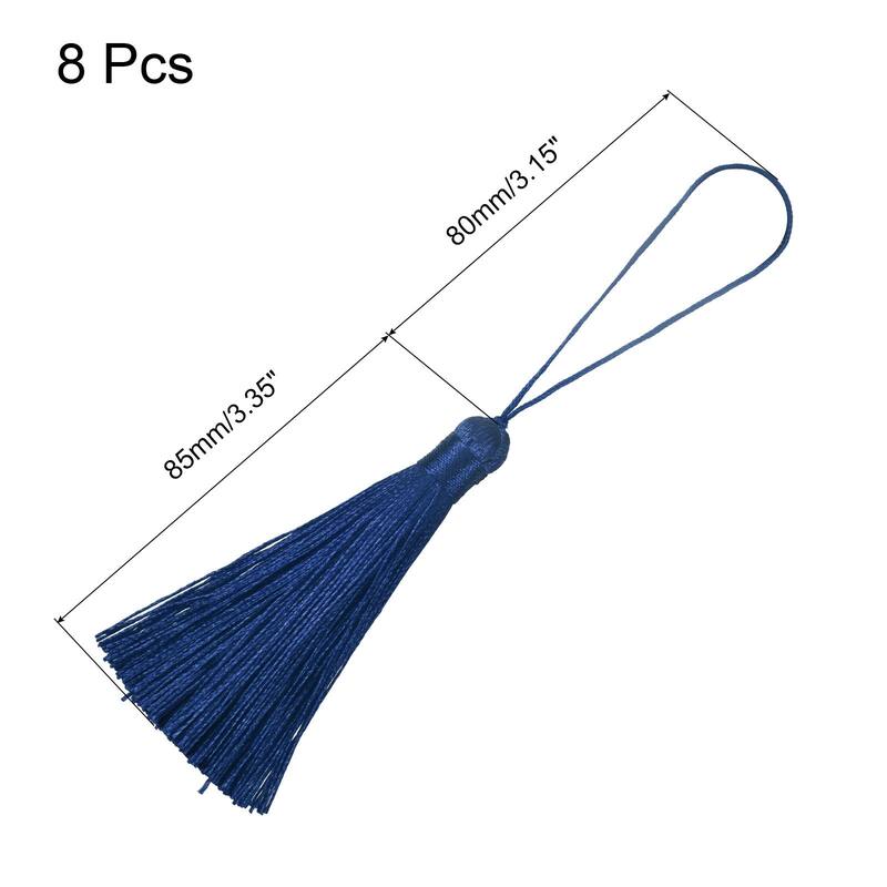 6.5" Silky Bookmark Tassels with Loop for DIY Craft Accessory, 8Pcs - Dark Blue