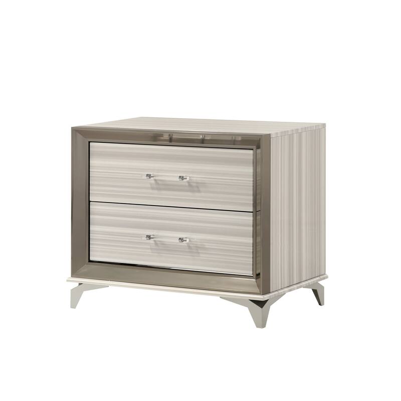HomeRoots 25" Silver And White Wood Lighted Two Drawer Nightstand