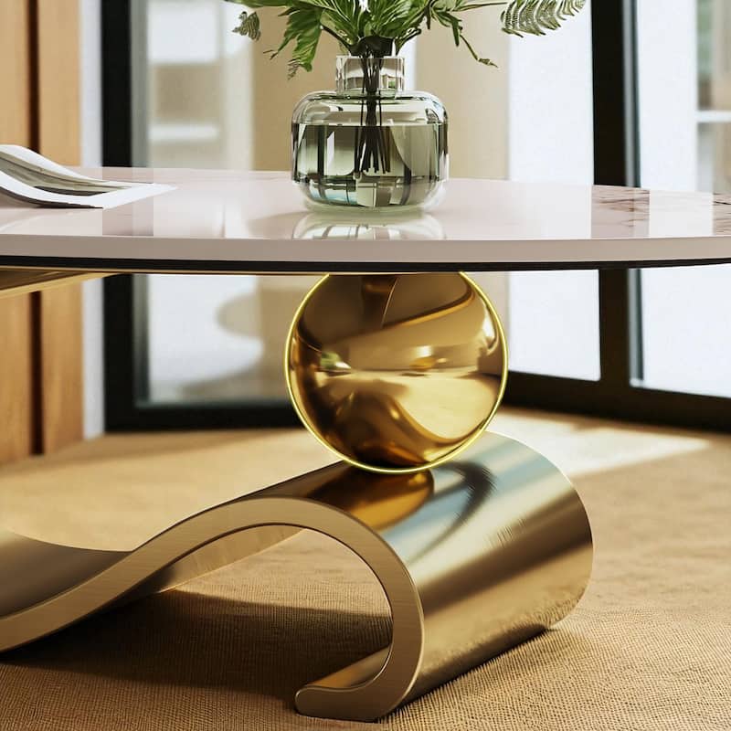49.2" Oval Faux Marble Coffee Table with Stainless Steel Base, Modern Contemporary Center Accent Table