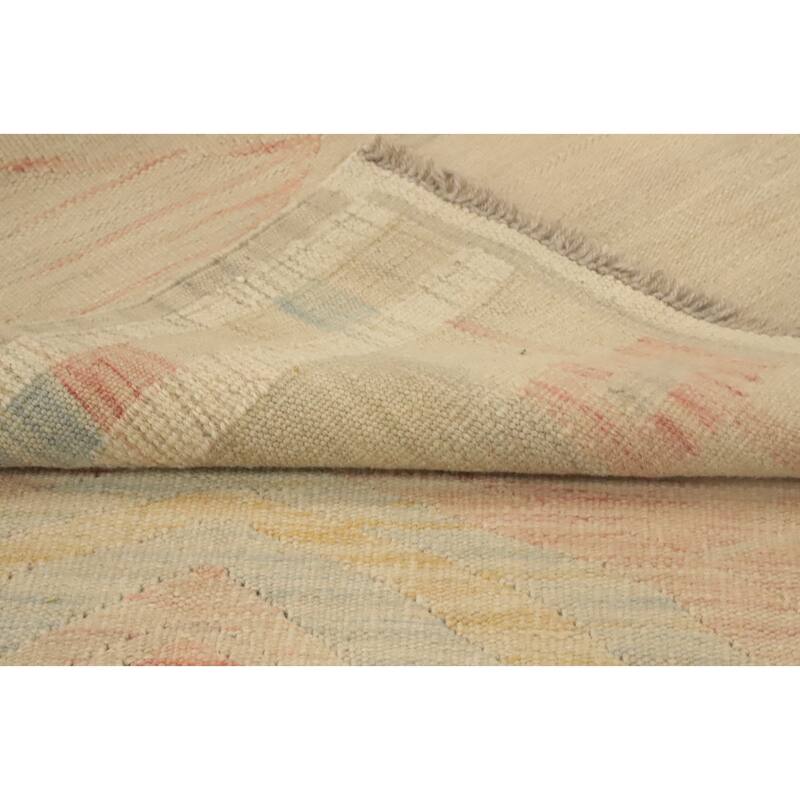 Hand Woven Oriental 100% Wool Carpet Southwestern Tribal Beige & Ivories Kilim Runner Rug - 9' 6'' X 2' 7''