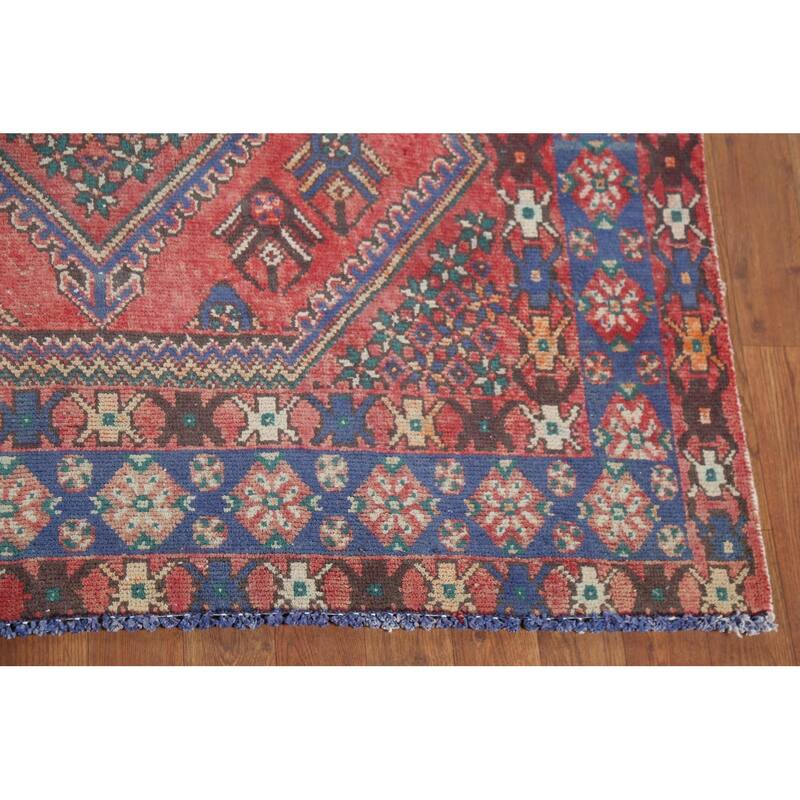 Geometric Bakhtiari Persian Vintage Rug Hand-Knotted Pink Wool Carpet - 6'8"x 9'5"