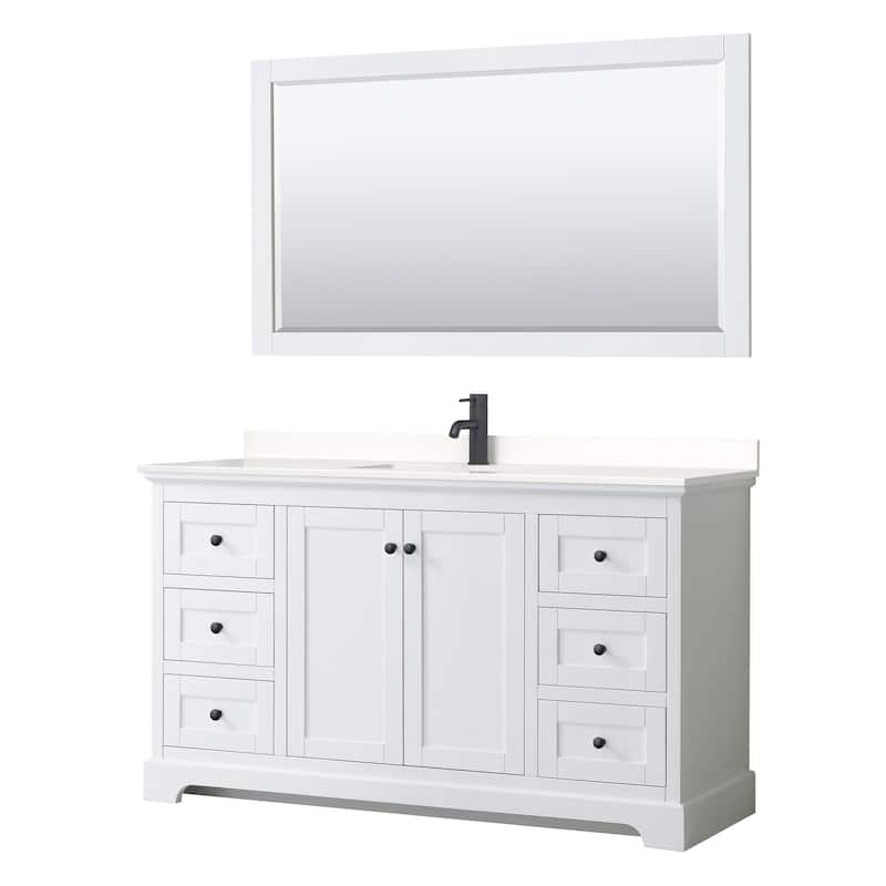 Wyndham Collection WCV232360S-QTZ-UNSM58 Avery 60" Free Standing - White / White Quartz Top / Matte Black Hardware