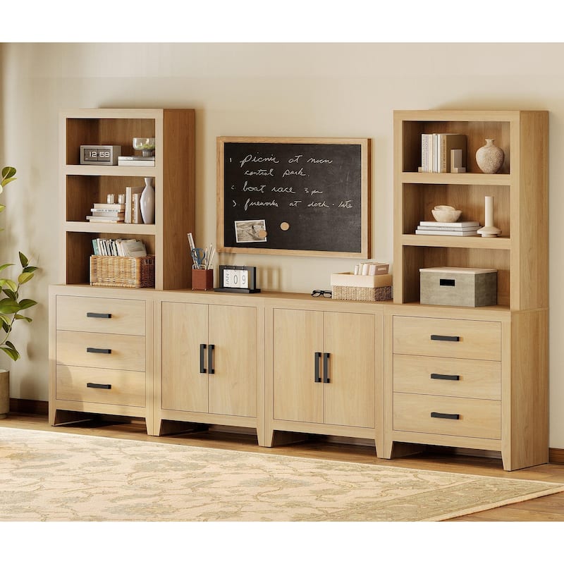 WAMPAT Entertainment Center with Bookshelves, Farmhouse TV Stand, Media Console with Adjustable Shelves for Living Room, Bedroom