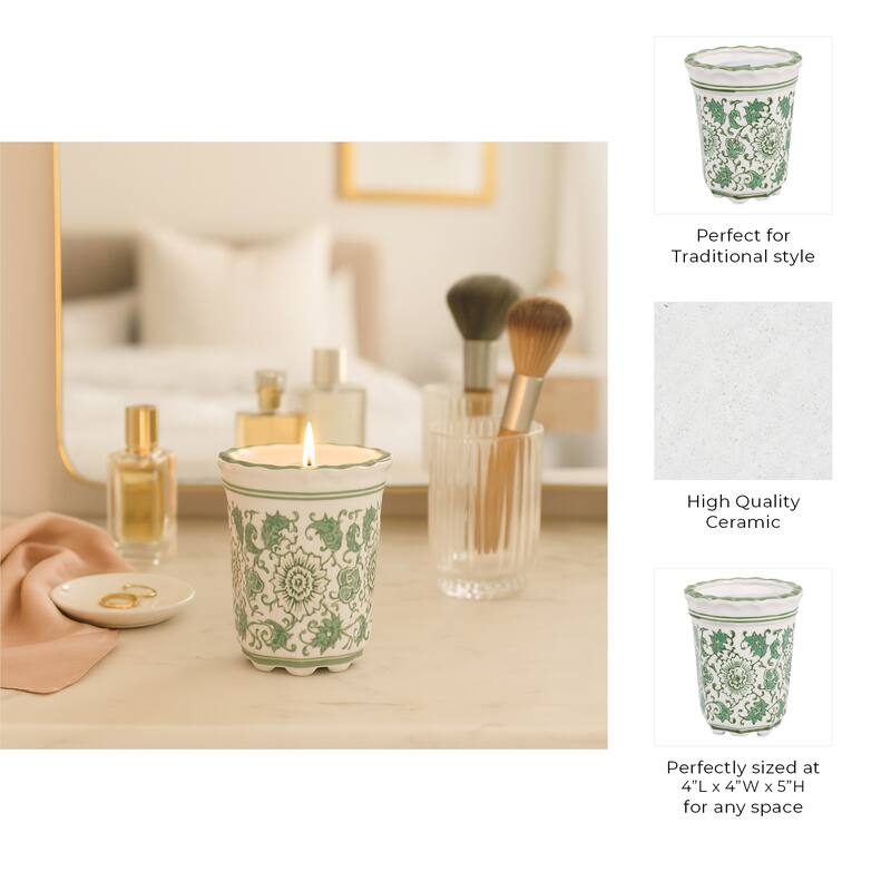 Modern Chinoiserie Ceramic Candle - Jasmine Scented Candle - 5.0"