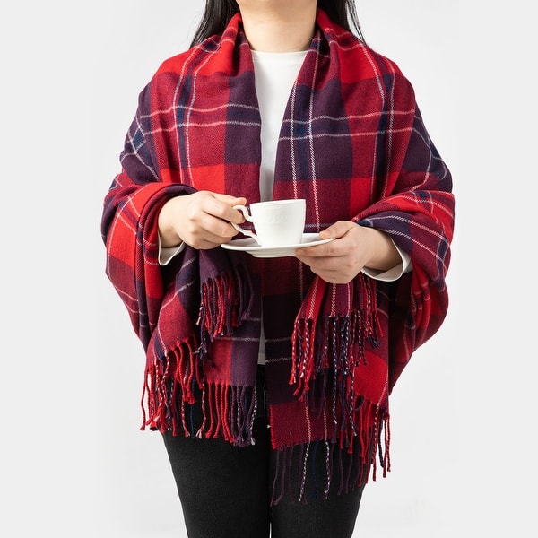 slide 2 of 20, Glitzhome 50 x 60 Knitted Acrylic Plaid Woven Throw Blanket with Tassels