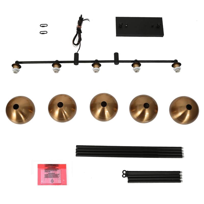 Modern Black Gold 5-Light Linear Chandelier Kitchen island Pendant Lights with Metal Shades - L38.5" x W5.5" x H7.5"