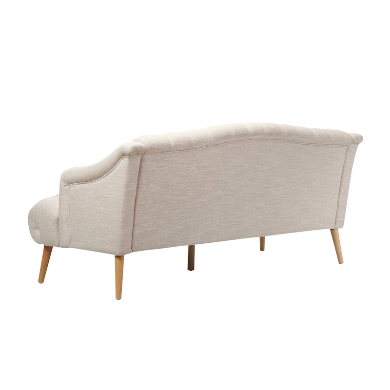 Beige Modern 73.25" Button Tufted 3-seater Sofa with Birch Wood Legs for Living Room