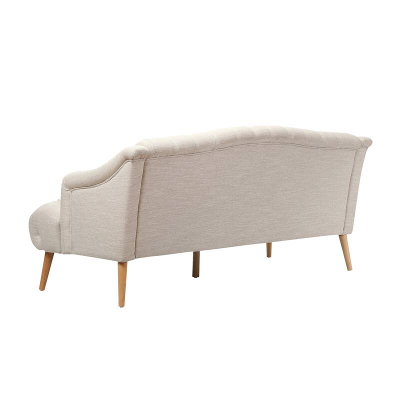 Contemporary 3-Seater Sofa with Button Tufted PU Upholstery and Birch Wood Legs