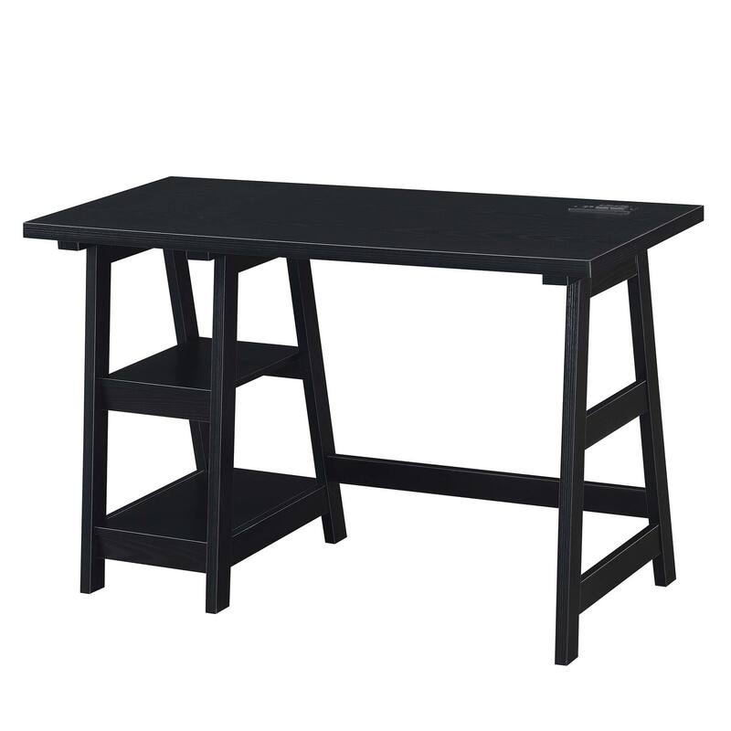 Trestle Desk with Charging Station - Home Office Desk, Computer Writing Table, Modern Workspace
