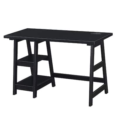 Trestle Desk with Charging Station - Home Office Desk, Computer Writing Table, Modern Workspace