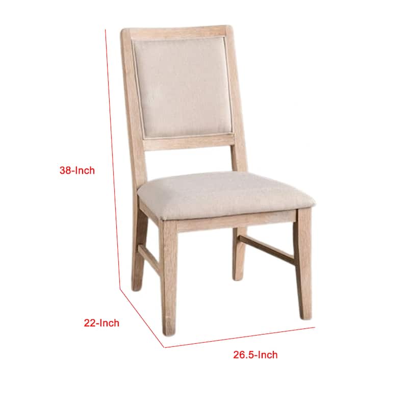Ellon Side Dining Chair Set of 2, Distressed Natural Brown Wood, Beige Fabric
