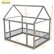 preview thumbnail 7 of 8, Full Size Floor Wooden Bed with House Roof Frame and Safety Guardrails