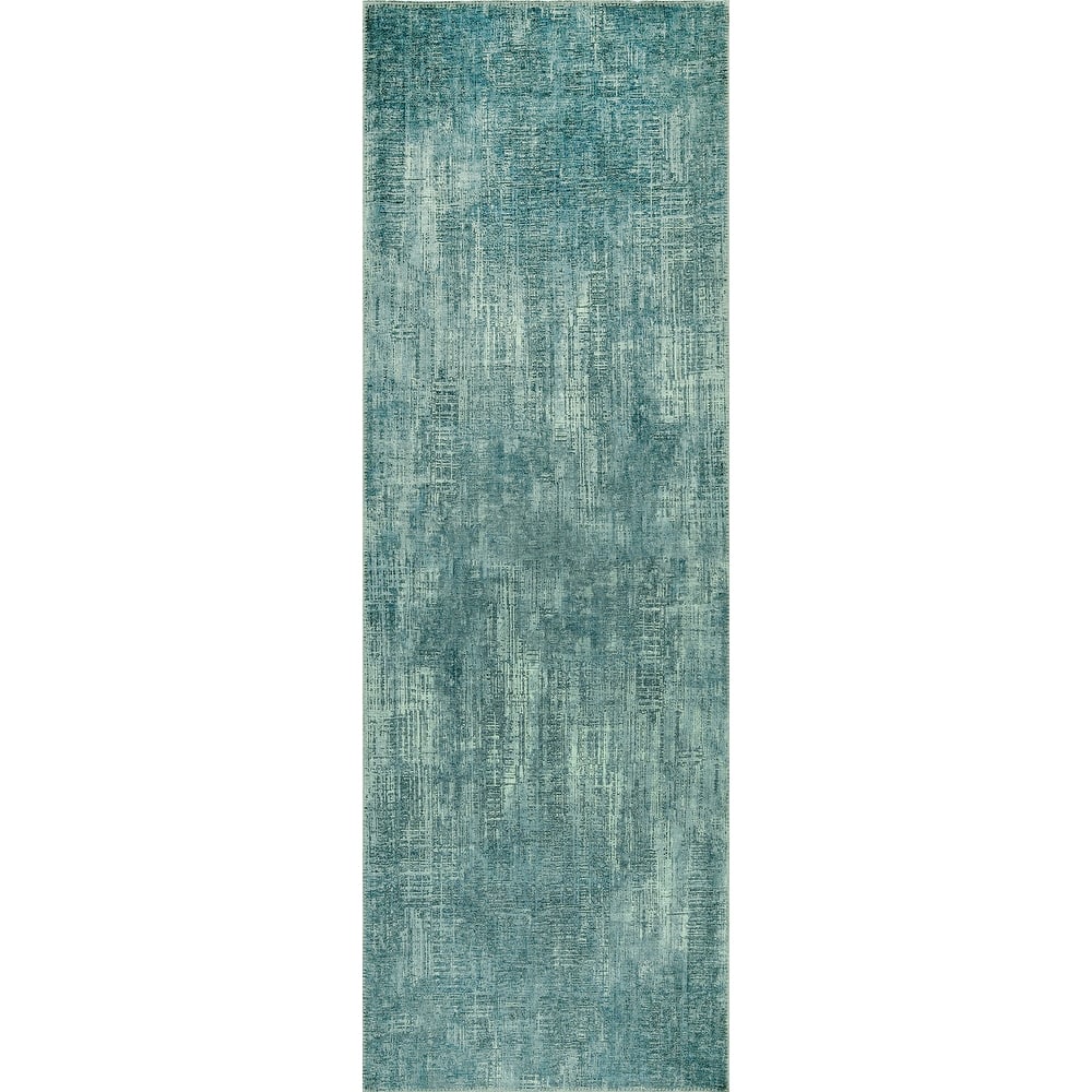 Domani Grove Machine Washable Distressed in Teal Area Rug