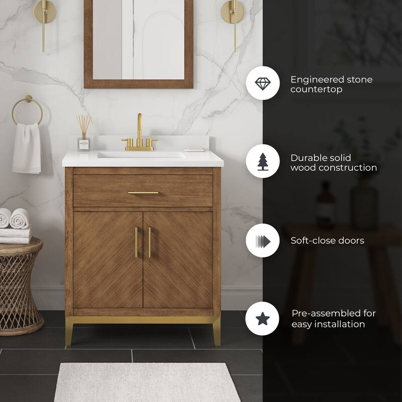 Diya Undermount Single Sink Bathroom Vanity with White Engineered Marble Top