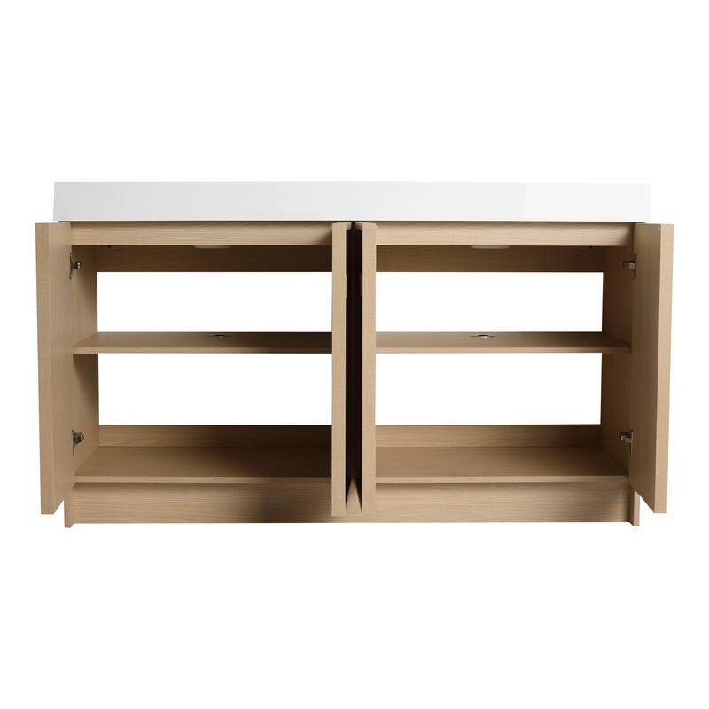 Double Sink Bathroom Vanity with Resin Basin, Soft-Closing Doors, Adjustable Shelves, Scratch