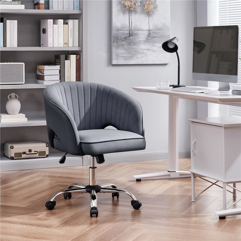 Yaheetech Velvet Office Chair with Tufted Barrel Back, Rolling Wheels, Adjustable Seat Height - N/A