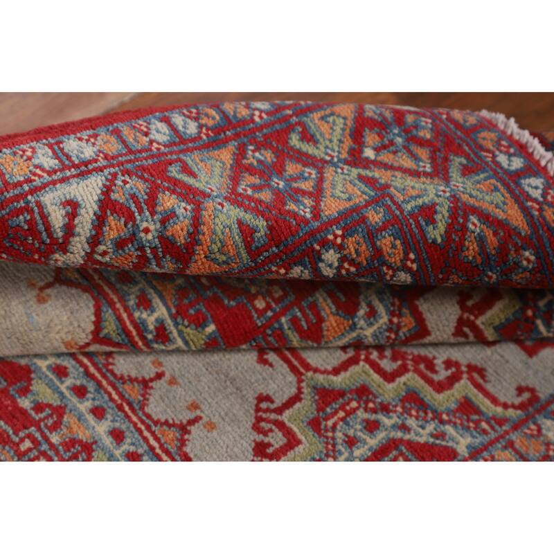 Geometric Multi-Color Kazak Foyer Rug Hand-Knotted Wool Carpet - 3'3" x 5'1"