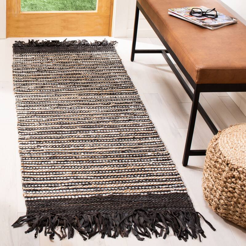 SAFAVIEH Handmade Vintage Boho Leather Lia Modern Stripe Leather - 2' 3" x 6' - Dark Brown/Multi - Runner