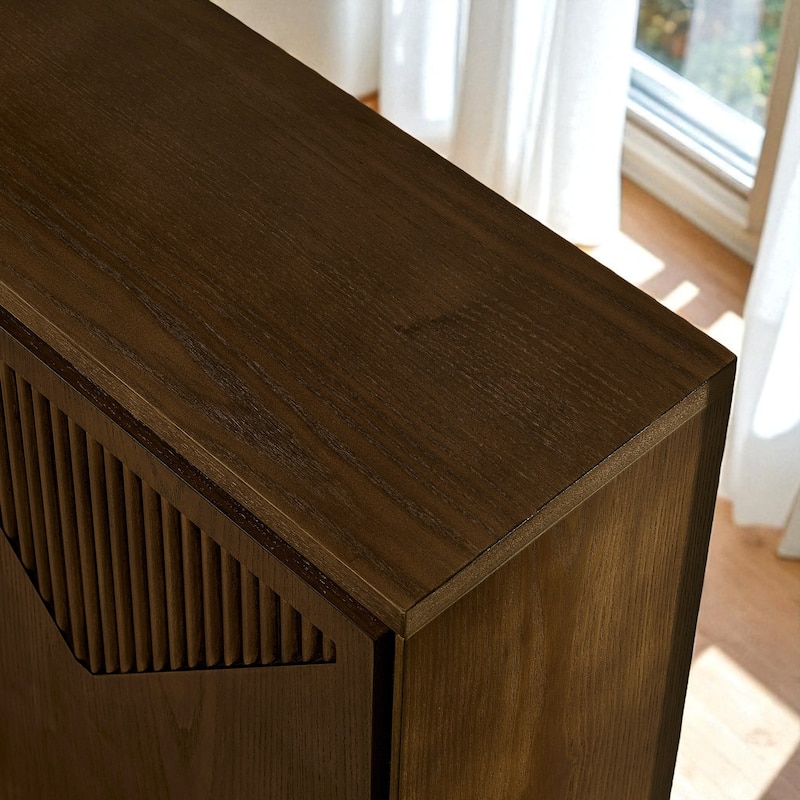 39" V-Shape Fluted Storage Cabinet, Mid Century Modern Buffet Sideboard with Outlet Holes for Entryway Kitchen