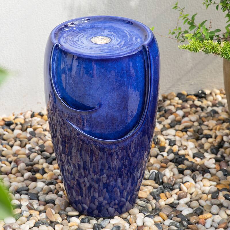 Demta 21-inch Ceramic Pot Fountain with Pum LED Light by Havenside Home