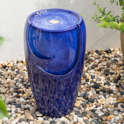Demta 21-inch Ceramic Pot Fountain with Pum LED Light by Havenside Home