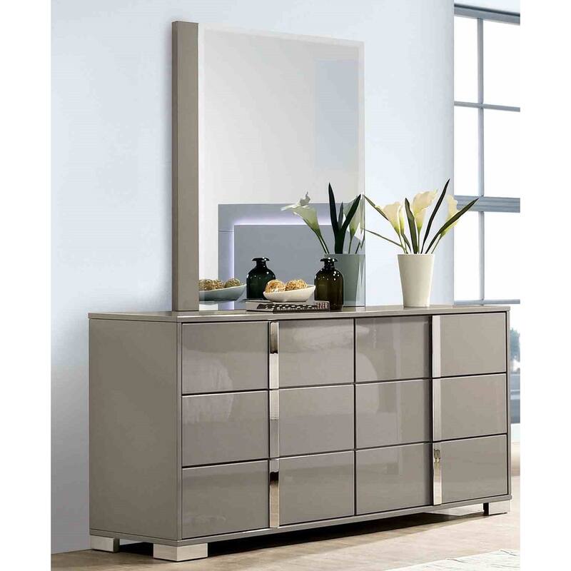 Modern Contemporary 4-Pc Light Taupe Bedroom Set With UV Finish