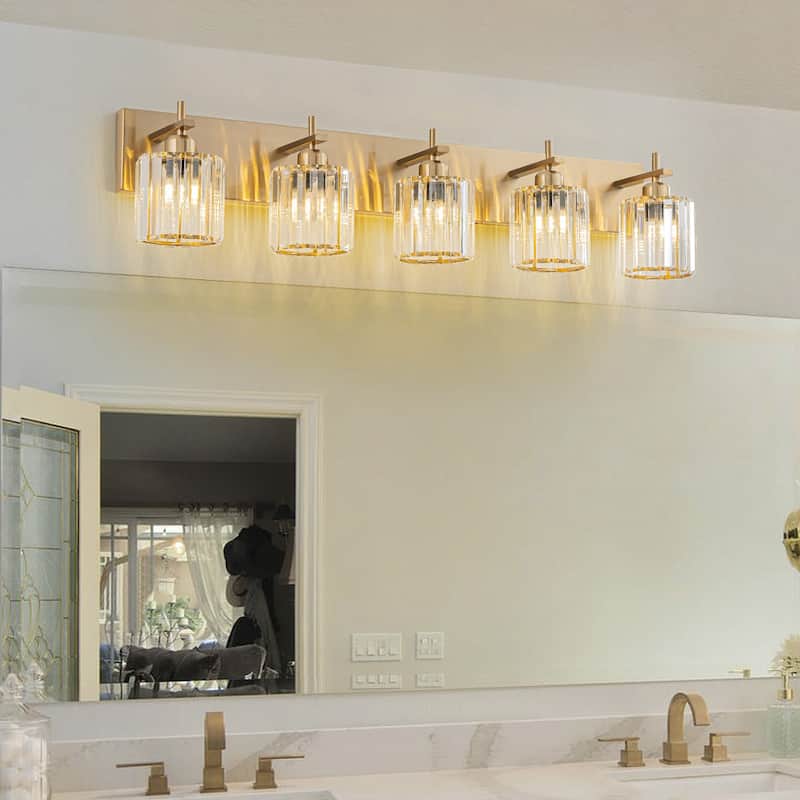 Mid-Century Modern Dimmable Bathroom Vanity Light Crystal Glass Wall Sconce - 35.4" - Gold