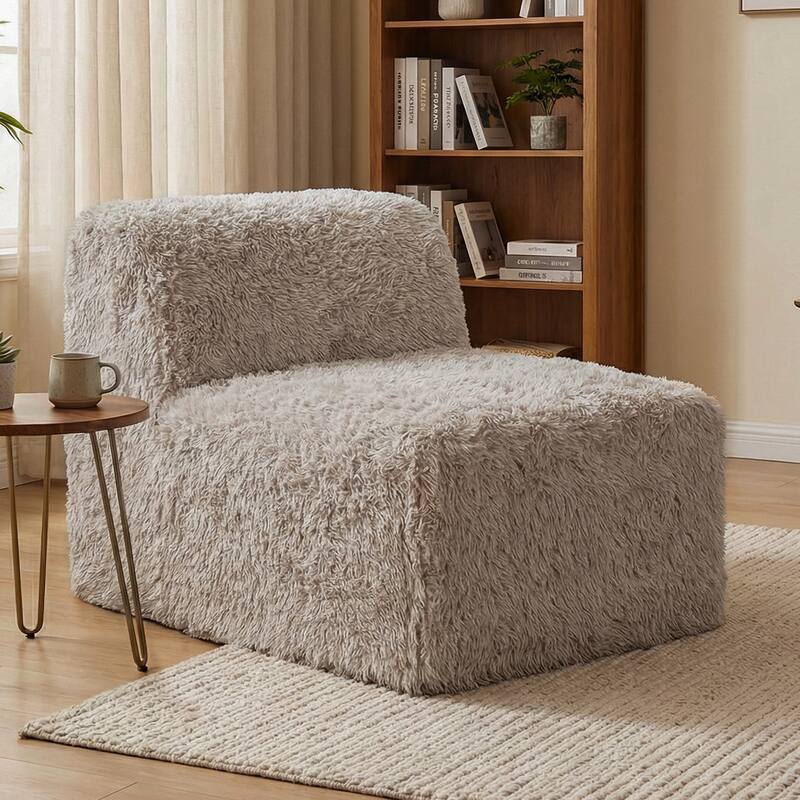 Furniture of America Ylena Modern Faux Fur Foam Modular Compressed Sofa Chair - Armless - Taupe