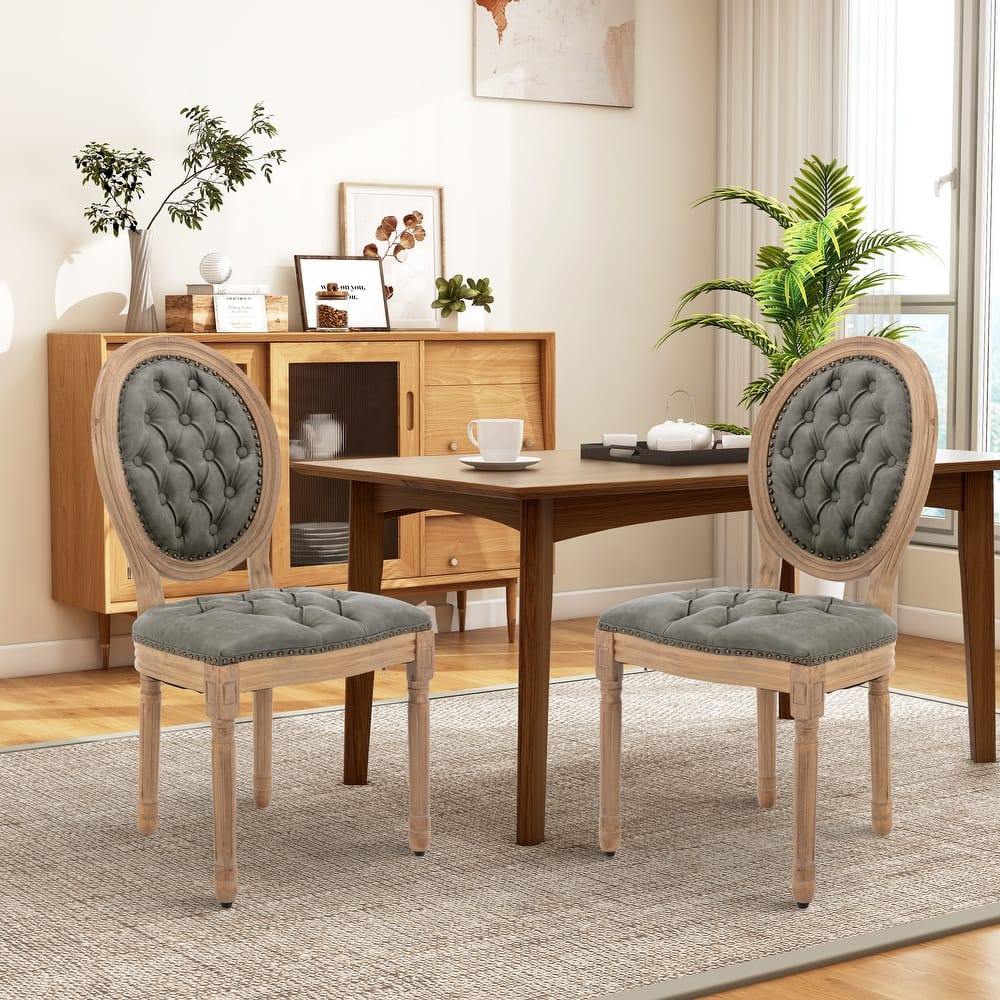 French Country Solid Wood Fabric Dining Chair Set of 2