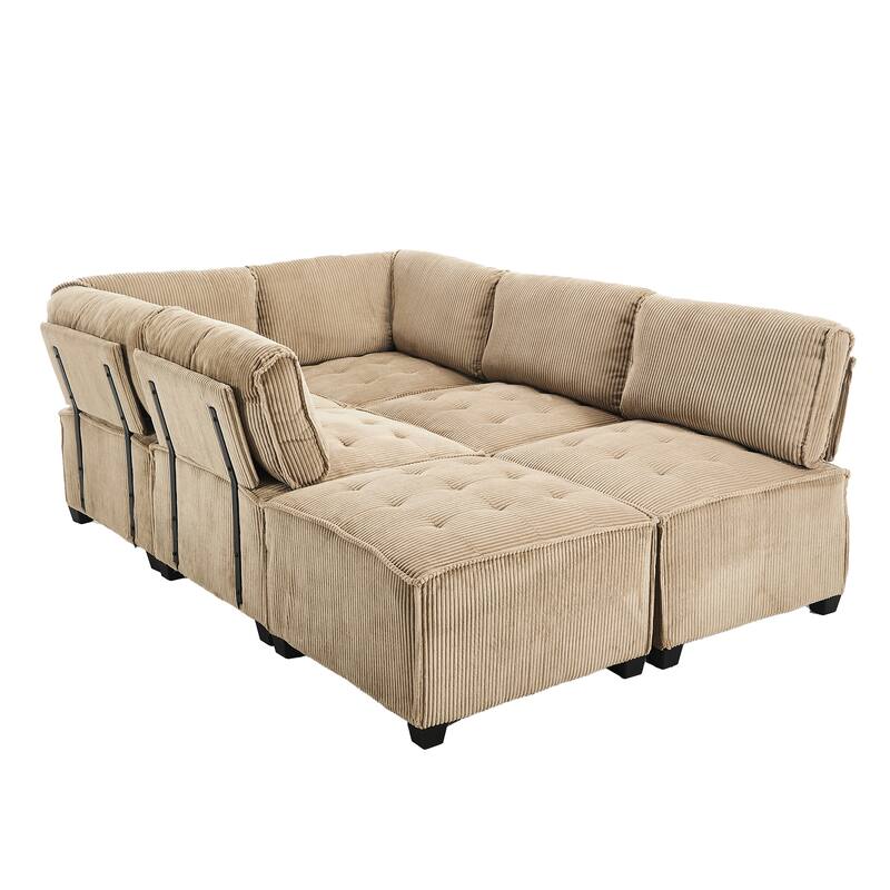Ergonomic Lounge Modular Couch Corduroy Sectional Sofa with Deep Seat Ottoman Chaise and High-Rebound Thick Cushions