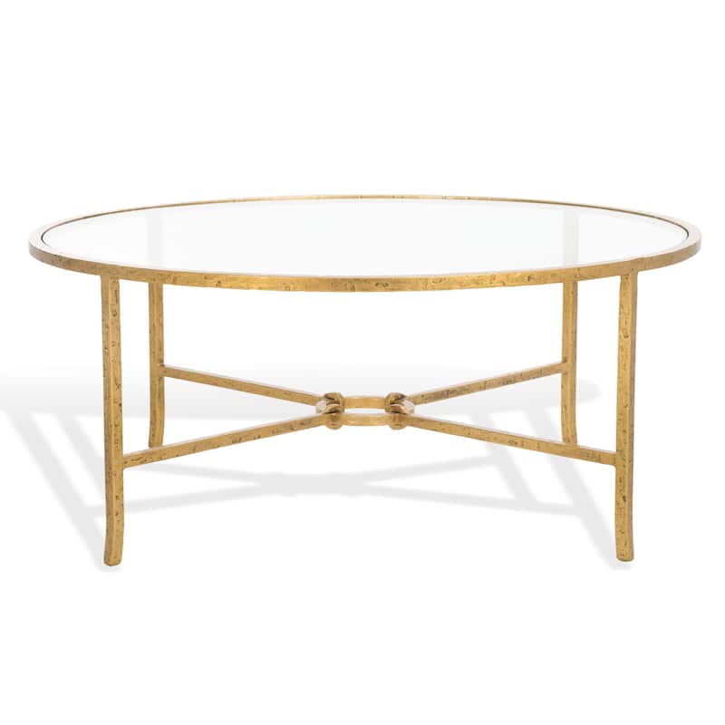 SAFAVIEH Couture Tauri Forged Metal Round Coffee Table - 36"W x 36"D x 15"H - Brass/Clear
