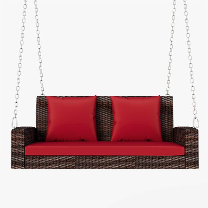 Merax 2-Person Wicker Hanging Porch Swing with Chains