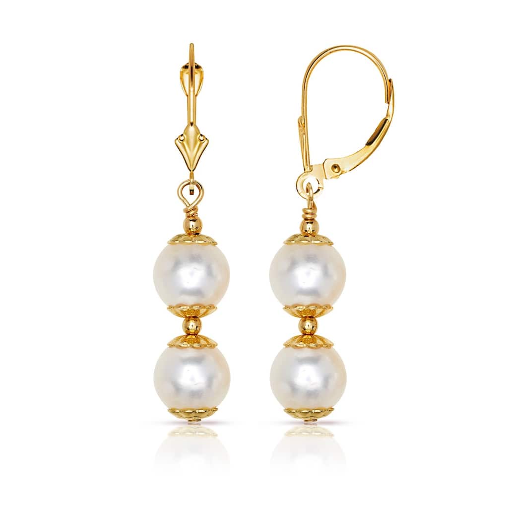 Curata 14k Gold Beaded 6mm Freshwater Cultured Pearl Double Dangle Lever Back Earrings