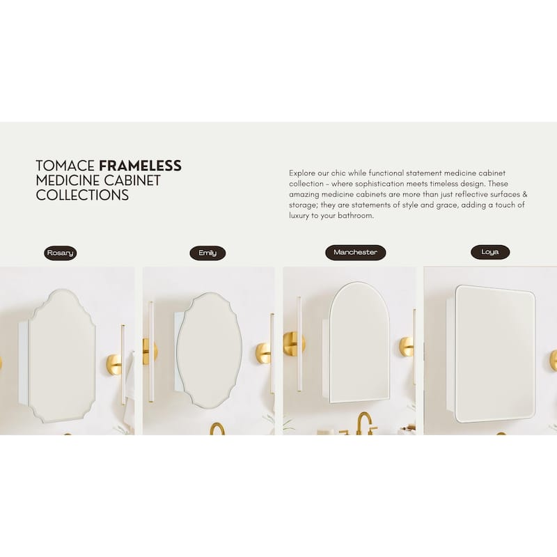 TEHOME Frameless Irregular Oval Medicine Cabinet Mirror with Adjustable Shelves