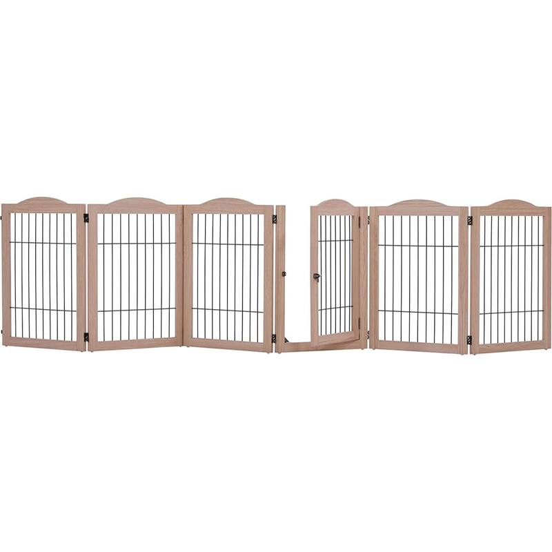 Arf Pets Freestanding Dog Gate with Door, Wooden Foldable Pet Gate