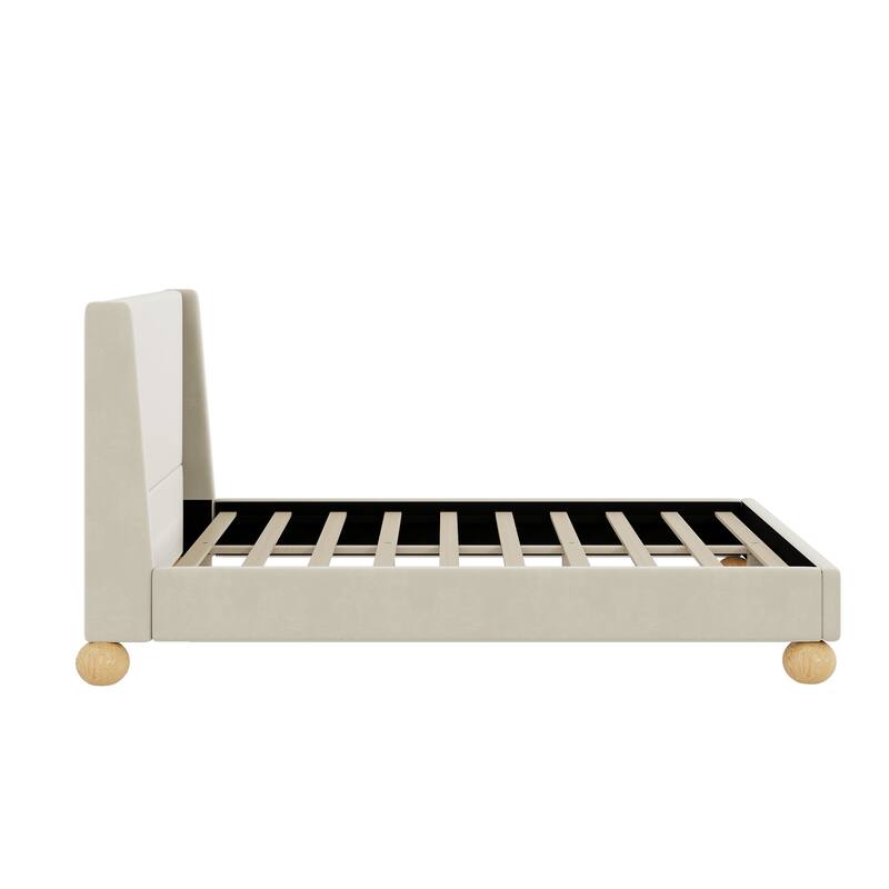 Velvet Frame Wingback Bed Platform Bed with Wooden Legs