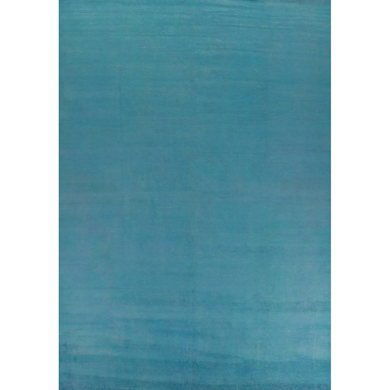 Hand Knotted Oriental 100% Wool Carpet Modern Solid Navy Blue & Blues Gabbeh Area Rug - 13' 4'' X 10' 4''