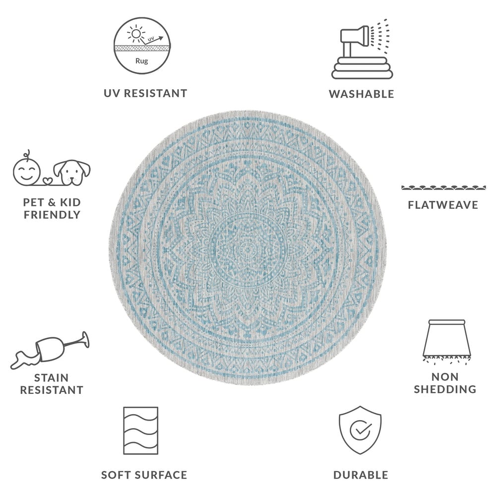 SAFAVIEH Courtyard Deepa Mandala Indoor /Outdoor Waterproof Patio Backyard Rug