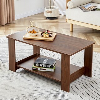 MDF Rectangular Coffee Table with 2-Tier Storage Shelf Solid - Bed Bath ...