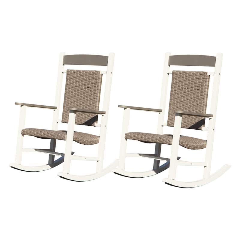 Outdoor Rocking Chairs Set of 2, Durable HDPE Oversized Rockers, Wicker Rocking Chair with 380lbs Support, Weather-Resistant