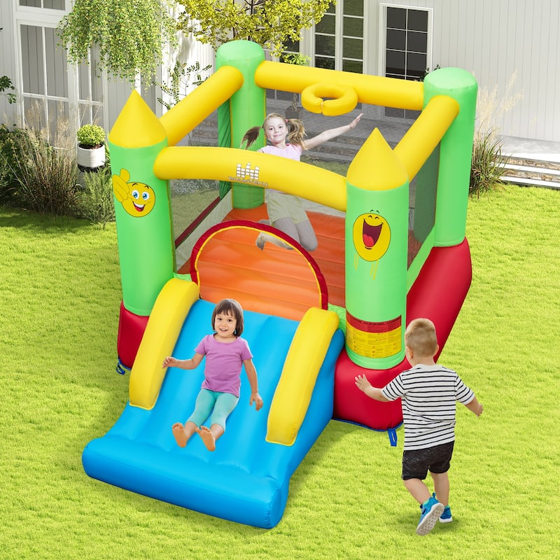 Gymax Inflatable Bounce House w/ Slide Jumping Area & Basketball Hoop