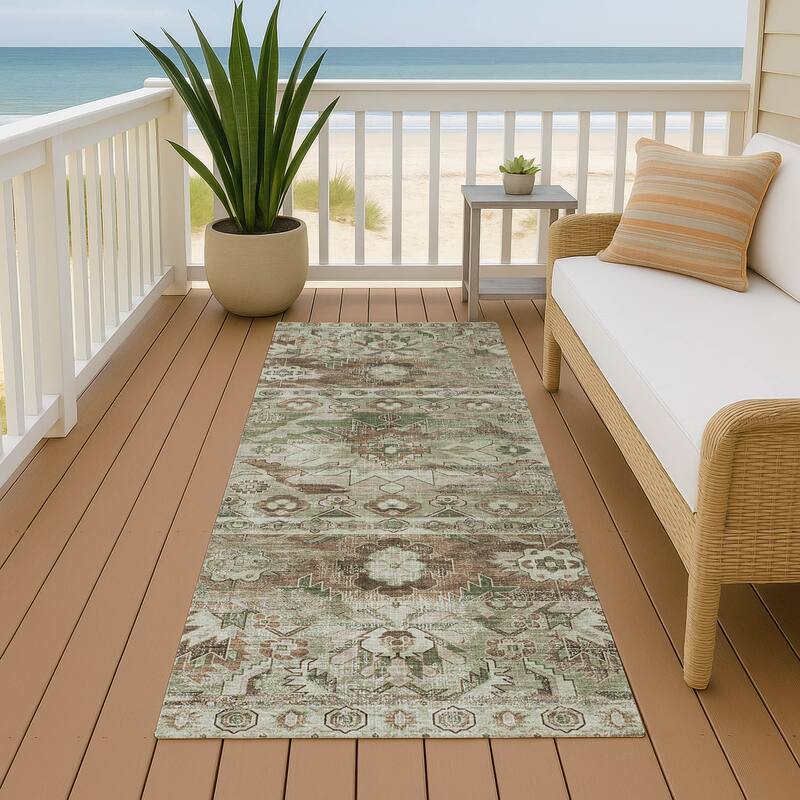 Machine Washable Indoor/ Outdoor Traditional Hudson Chantille Rug - Sage - 2'3" x 7'6"