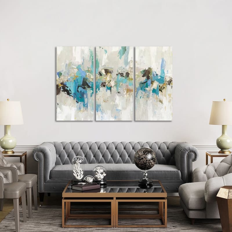 iCanvas "Blue Silver III" by Tom Reeves 3-Piece Canvas Wall Art Set - 40x60x1.5