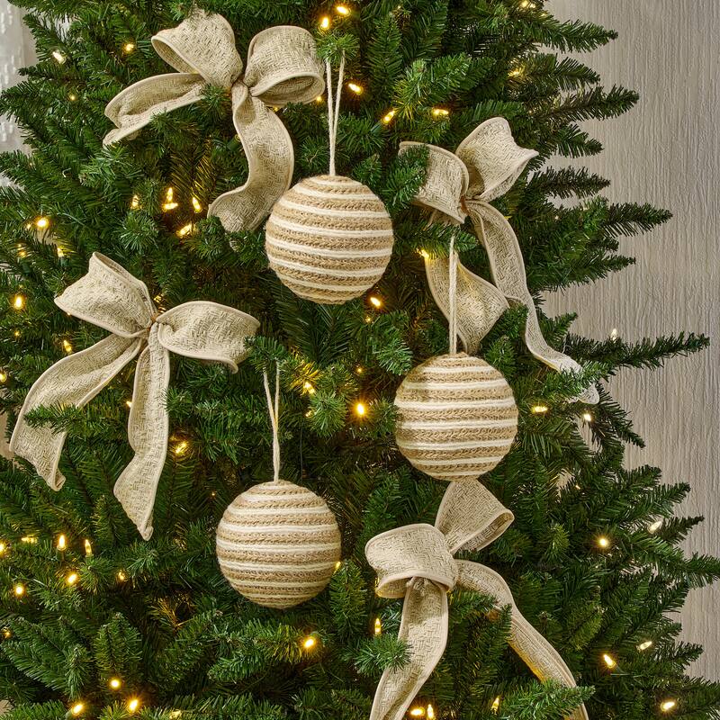 5" Woven Jute Ball Ornament Set of 3