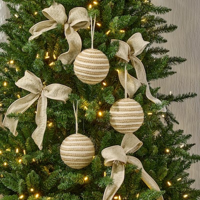 5" Woven Jute Ball Ornament Set of 3