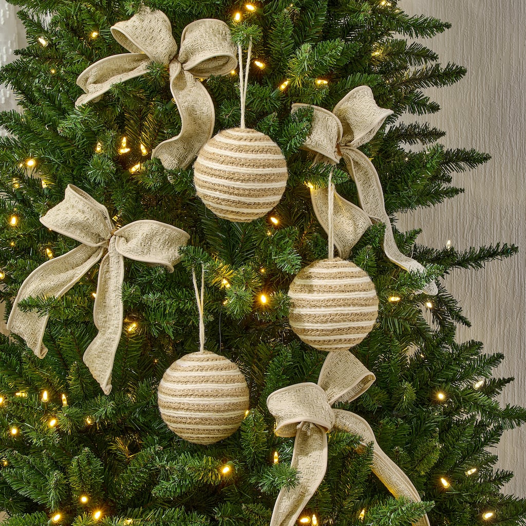 5" Woven Jute Ball Ornament Set of 3