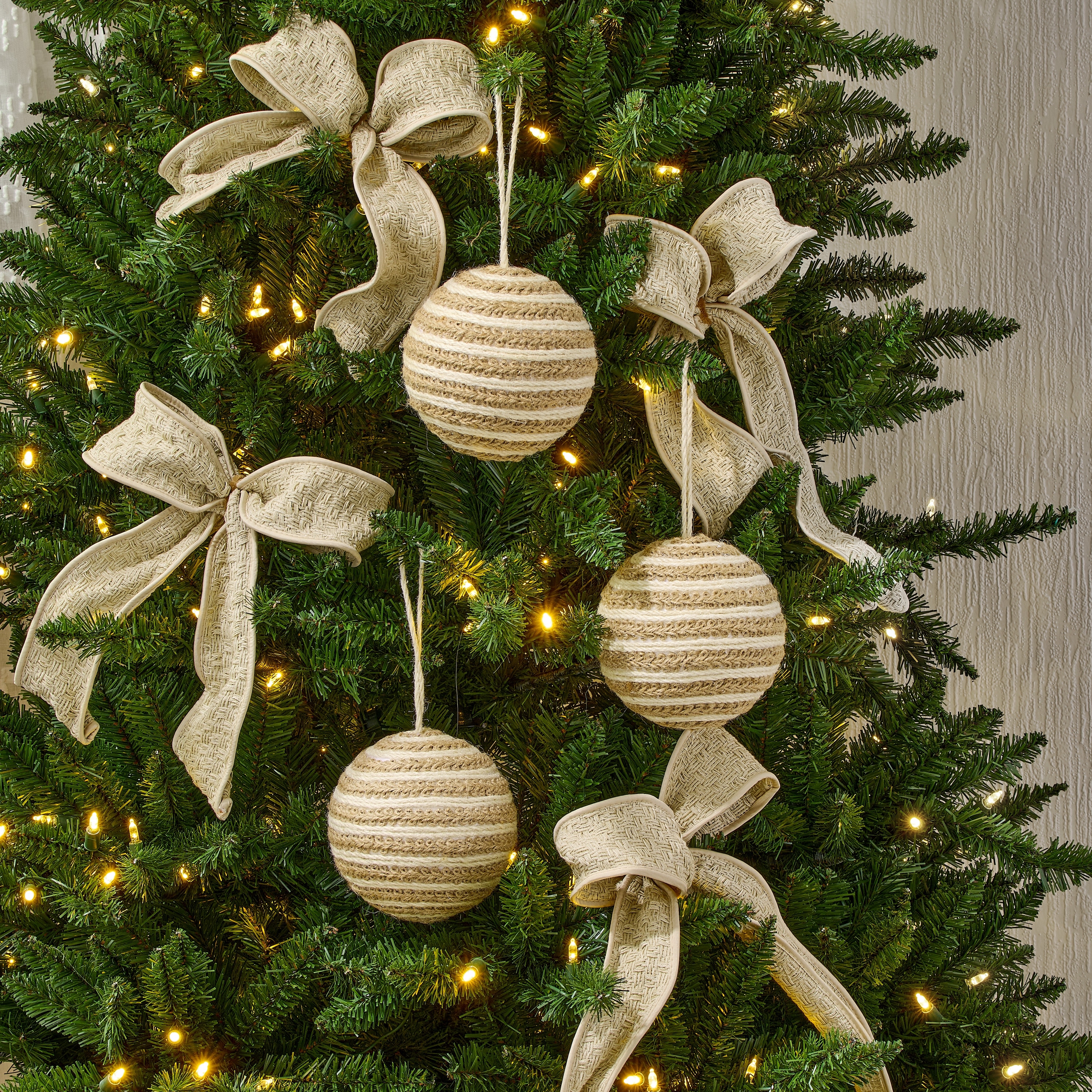 5" Woven Jute Ball Ornament Set of 3