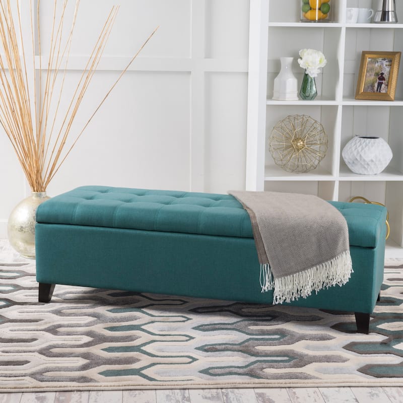 Mission Tufted Fabric Storage Ottoman Bench by Christopher Knight Home - 50.50"L x 18.75"W x 16.00"H - Dark Teal