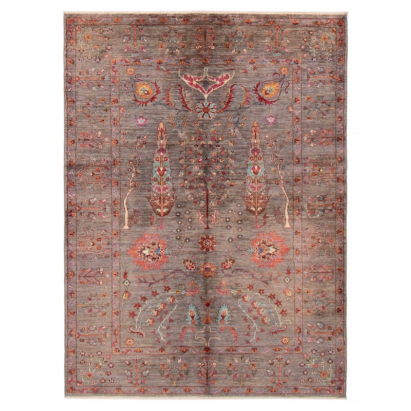 ECARPETGALLERY Hand-knotted Modern Ersari Grey Wool Rug - 4'11 x 6'9 - Dark Grey - 4'11 x 6'9