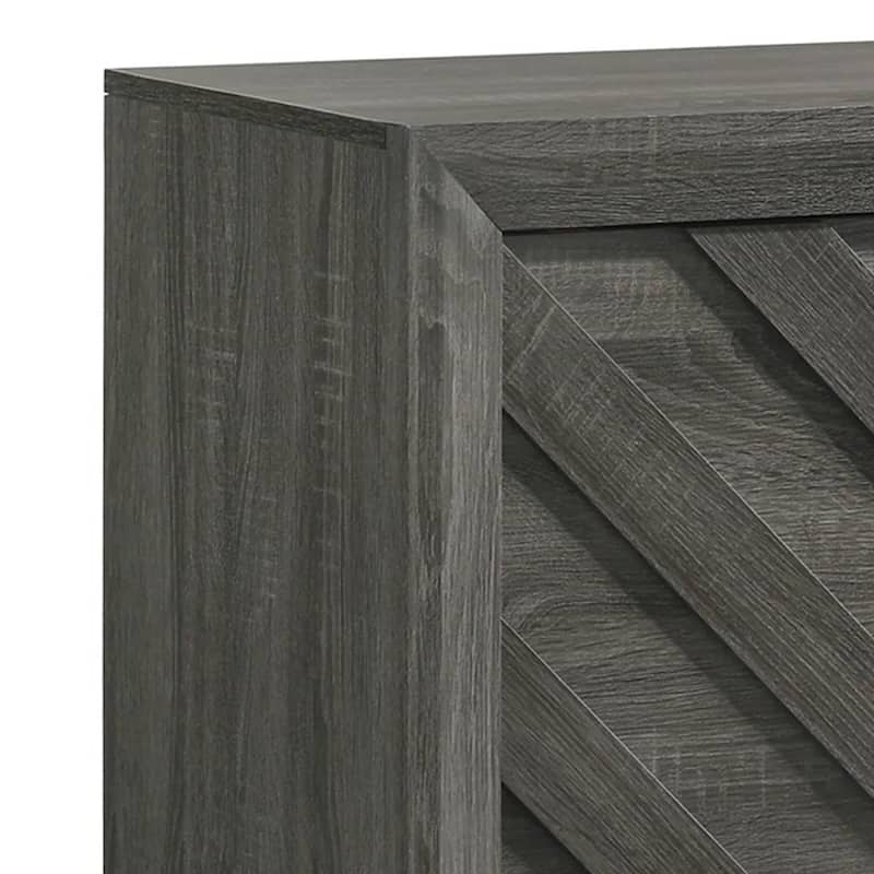 Velz TV Media Stand Cabinet, 2 Chevron Doors. Open Shelves, Dark Gray